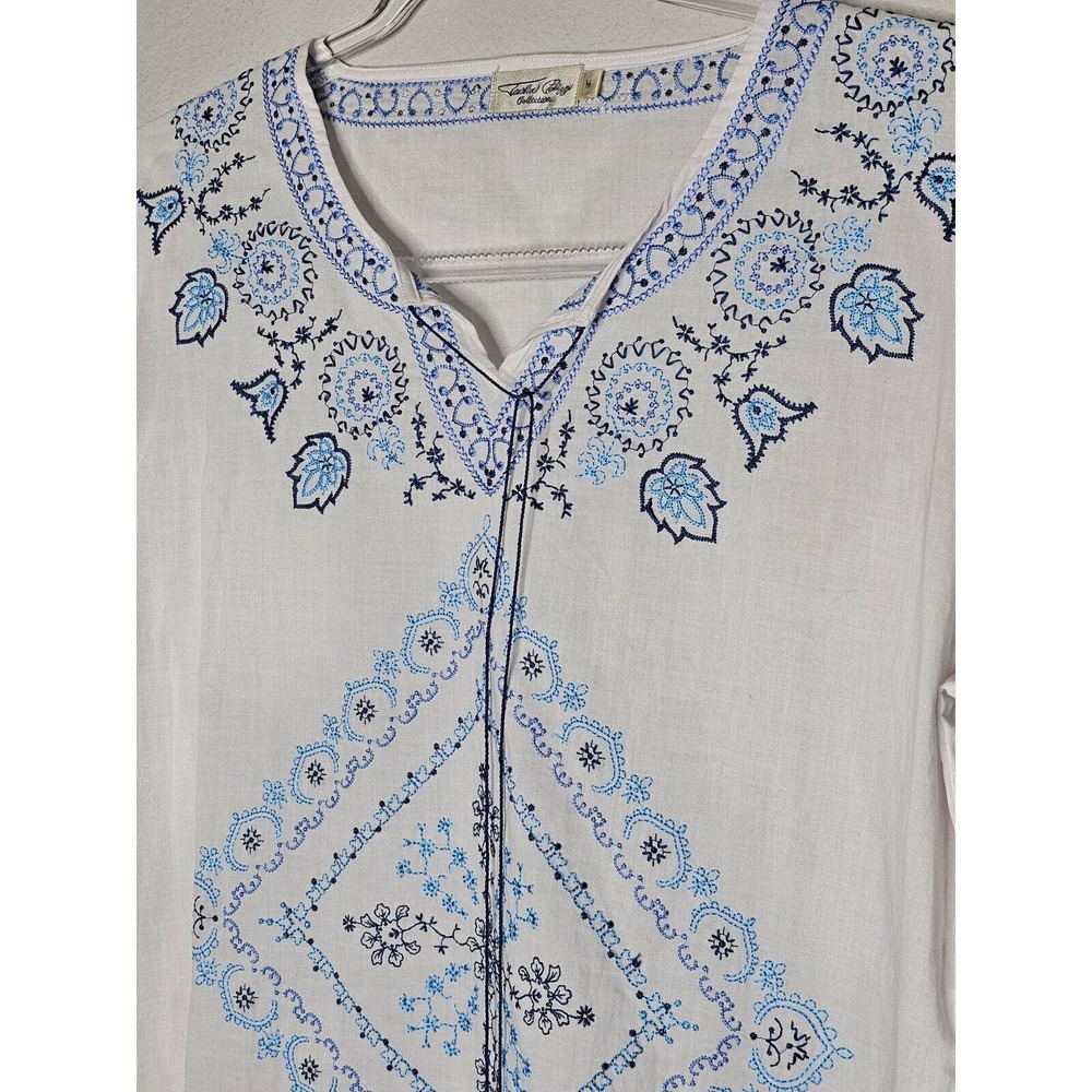 Tasha Polizzi Baja Blues Embroidered White Cotton Blouse Tunic Top Sz Medium - Picture 4 of 12